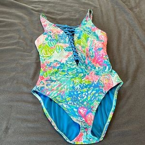 Lilly Pulitzer one piece bathing suit “fished my wish” print